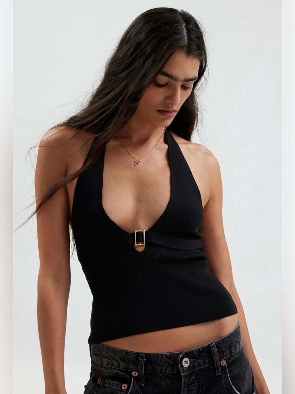 New With Tag UO Silence + Noise Rennie Belted Halter Buckle Sweater Size XS